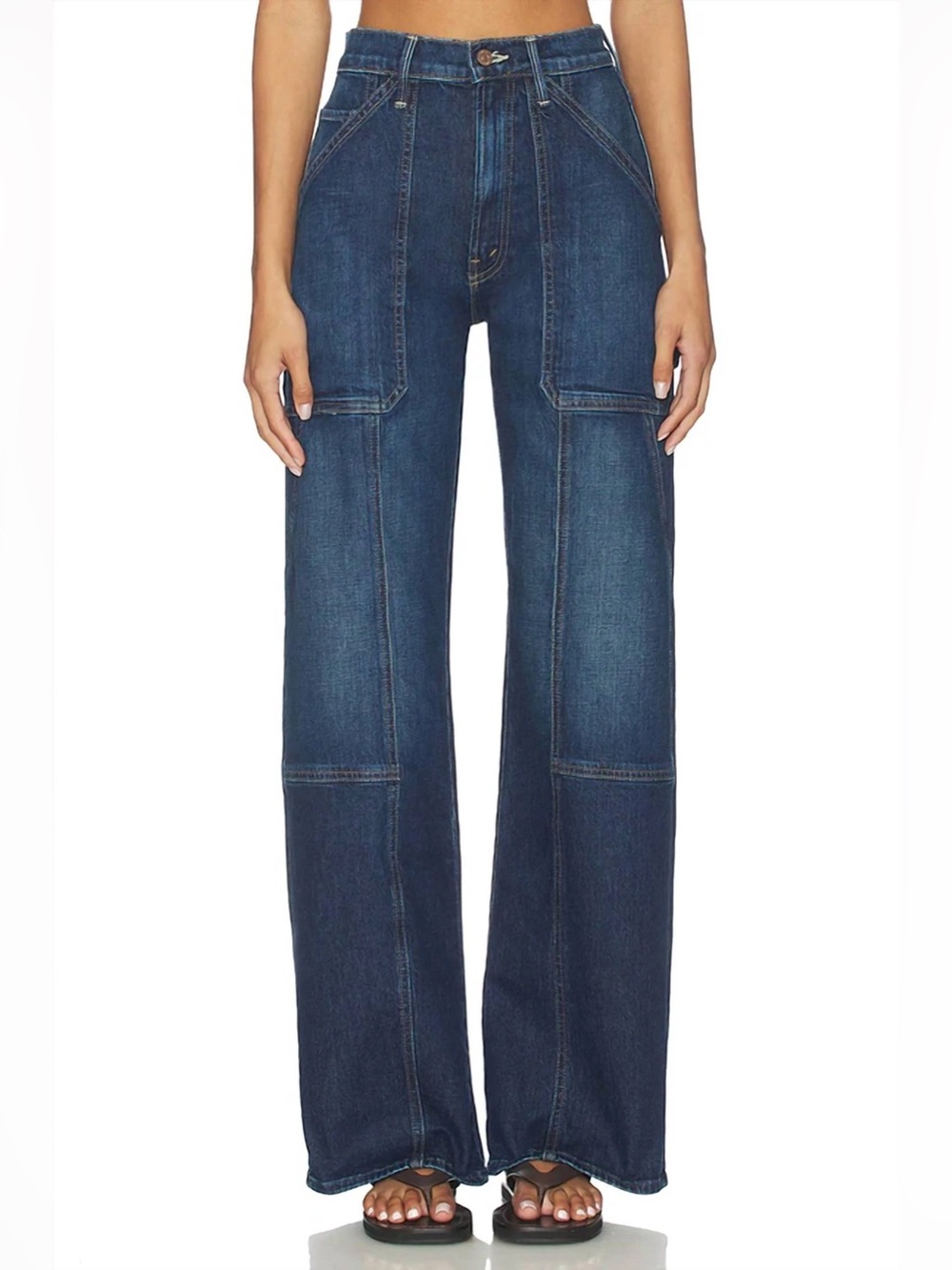 MOTHER Lasso Utility Sneak Jeans It’s a Small World Blue Wide Leg Size 26 EUC